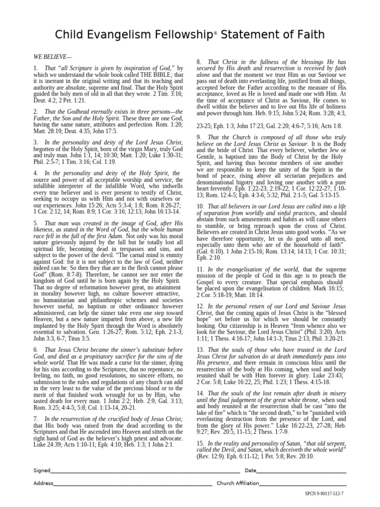 CEF Statement of Faith Overview | PDF | Eternal Life (Christianity) | Jesus
