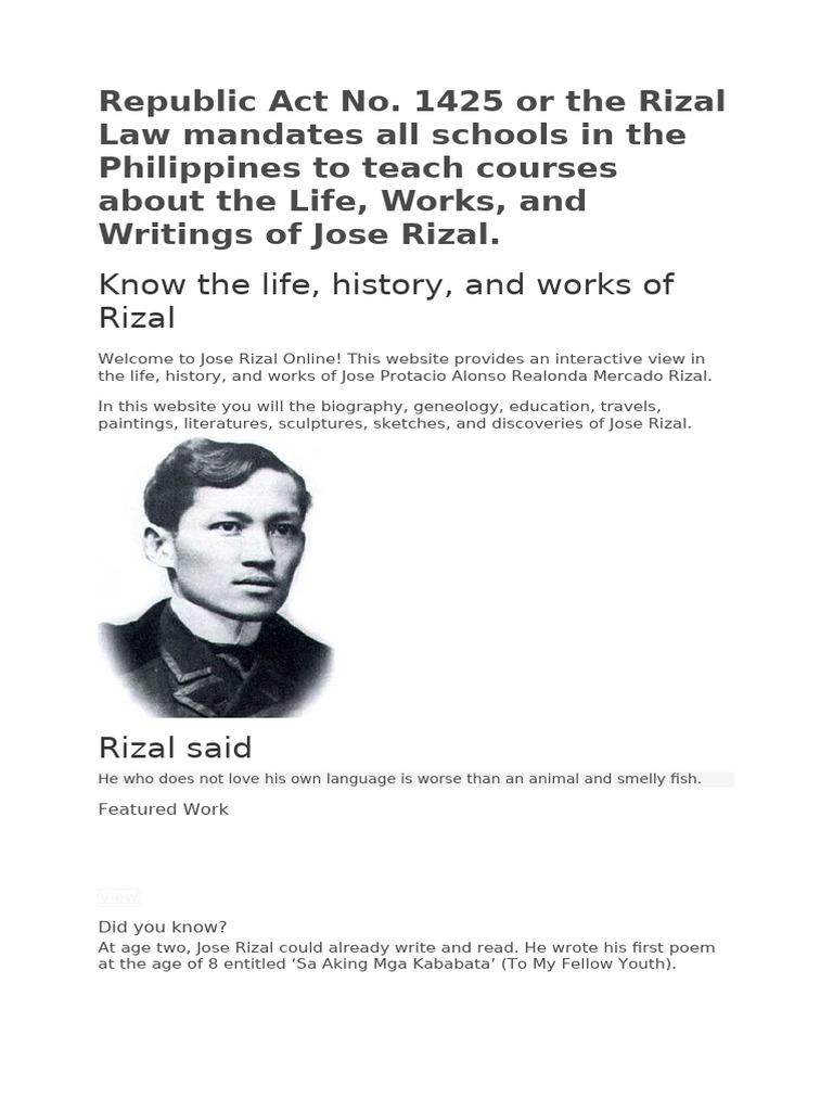 Jose Rizal: Life, Works, and Legacy | PDF | Political Philosophy