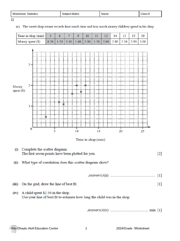 Grade 9 Maths Statistics Worksheet | PDF
