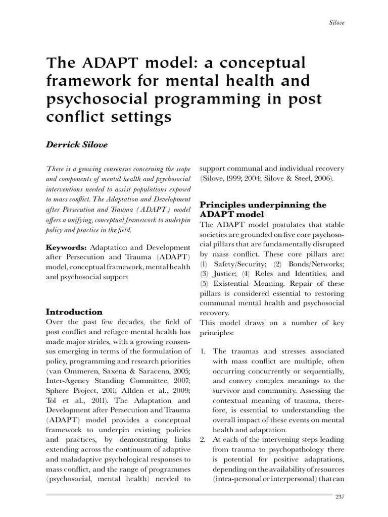 ADAPT Model for Post-Conflict Mental Health | PDF | Psychological ...