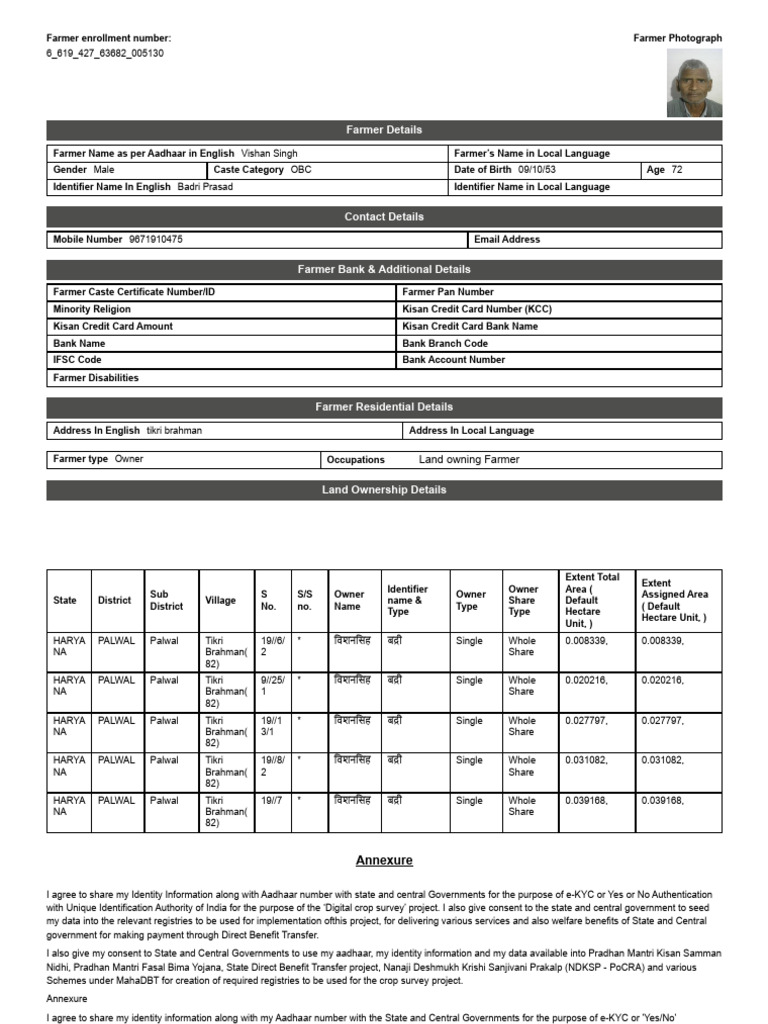 Farmer Registry Enrollement Data | PDF