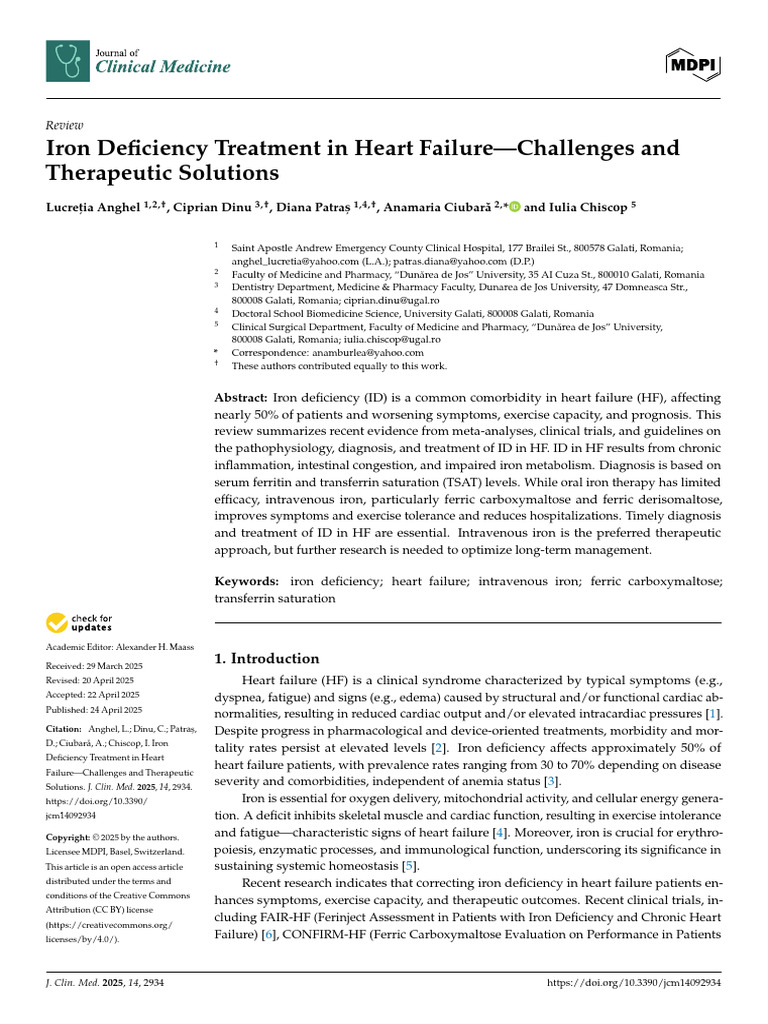 Iron Deficiency in Heart Failure: Solutions | PDF | Heart Failure | Iron