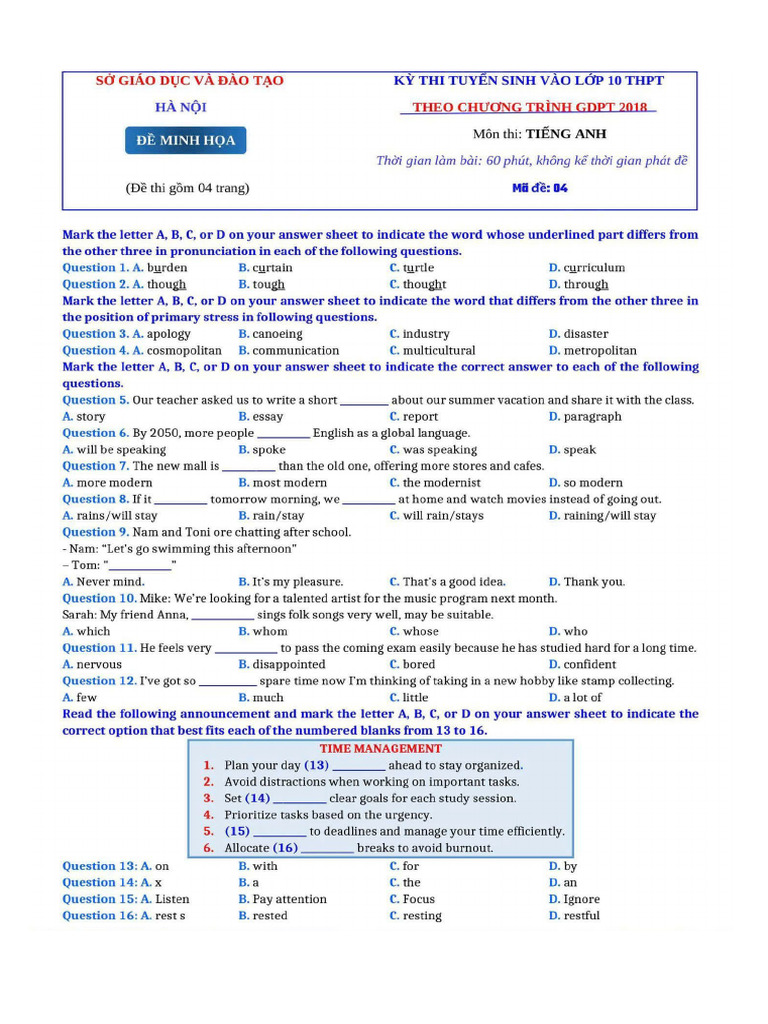 (1.3) Đề Thi Thử Vào 10 Test 1 | PDF