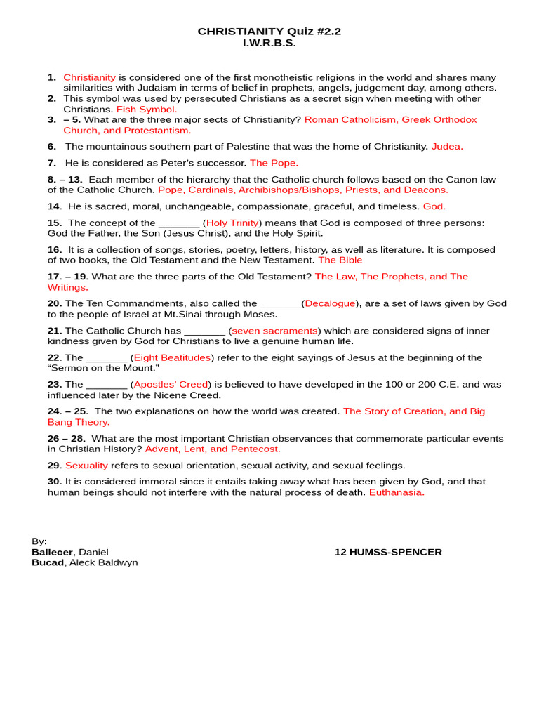 Christianity Quiz: Key Concepts & Beliefs | PDF | Catholic Church ...