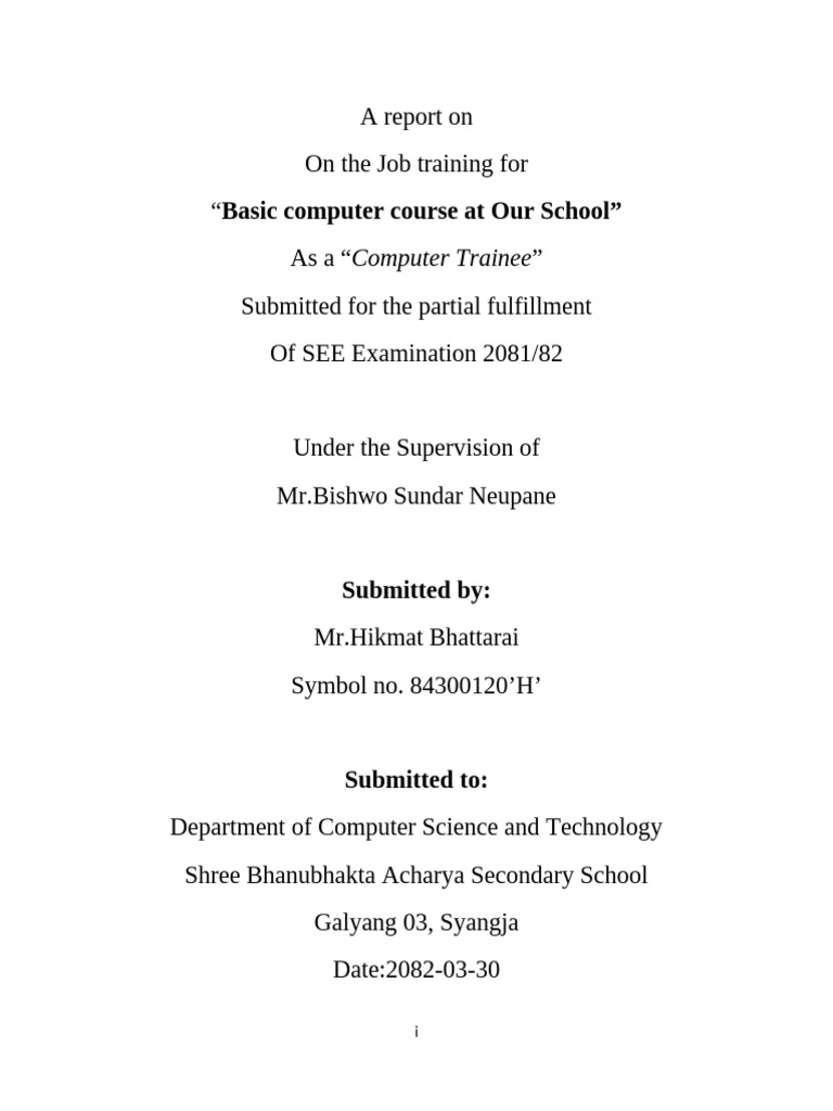 OJT Report: Basic Computer Course | PDF