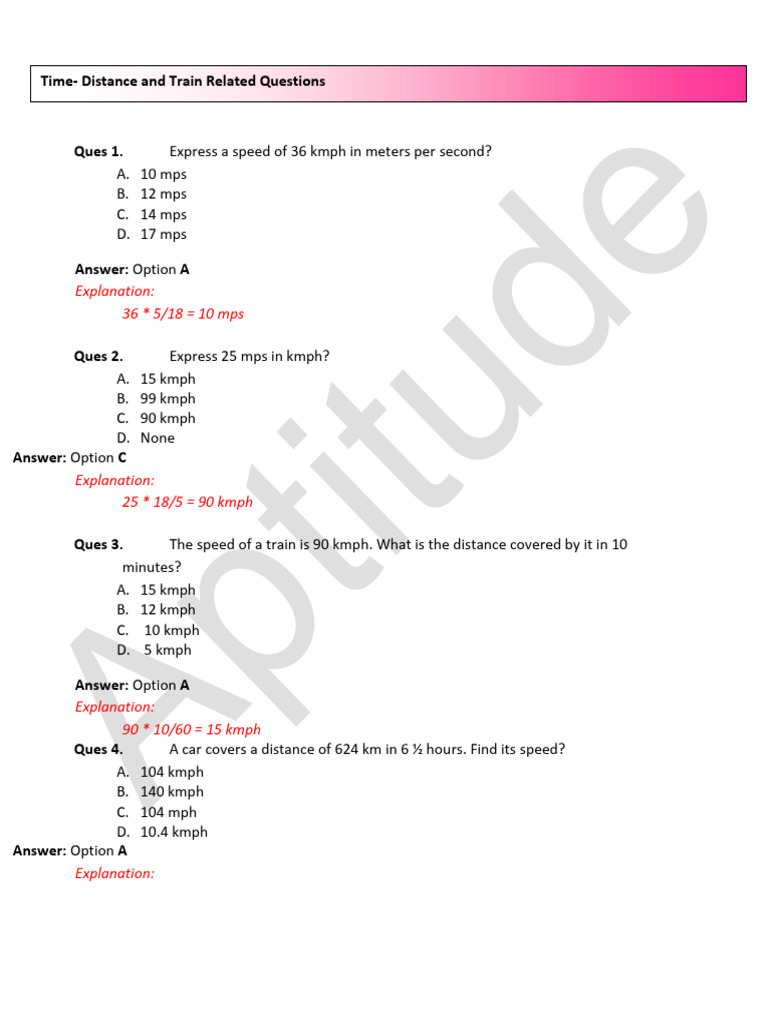 Speed Conversion and Train Problems | PDF | Speed | Velocity