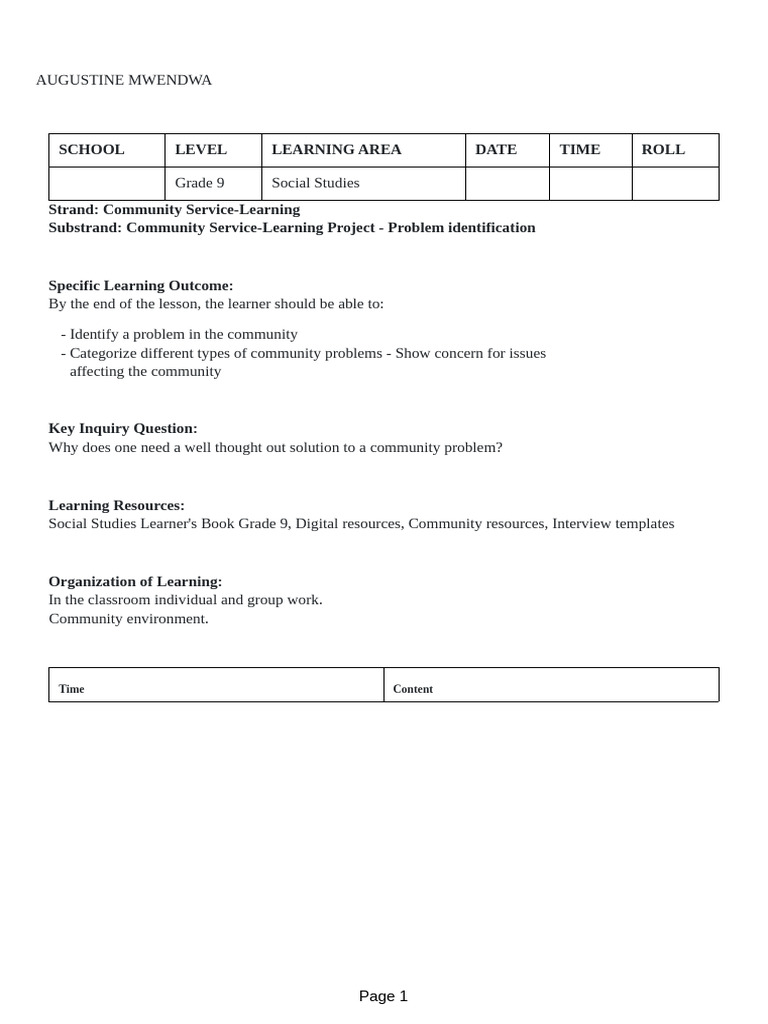 Grade 9 Community Service Learning Guide | PDF | Learning | Teachers