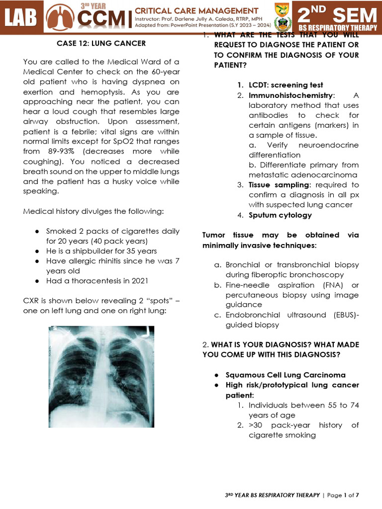 Lung Cancer Case Study and Diagnosis | PDF | Lung Cancer | Cancer