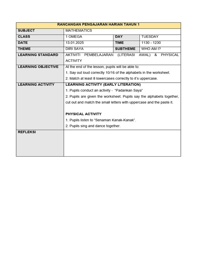 Daily Lesson Plan for Year 1 Mathematics | PDF