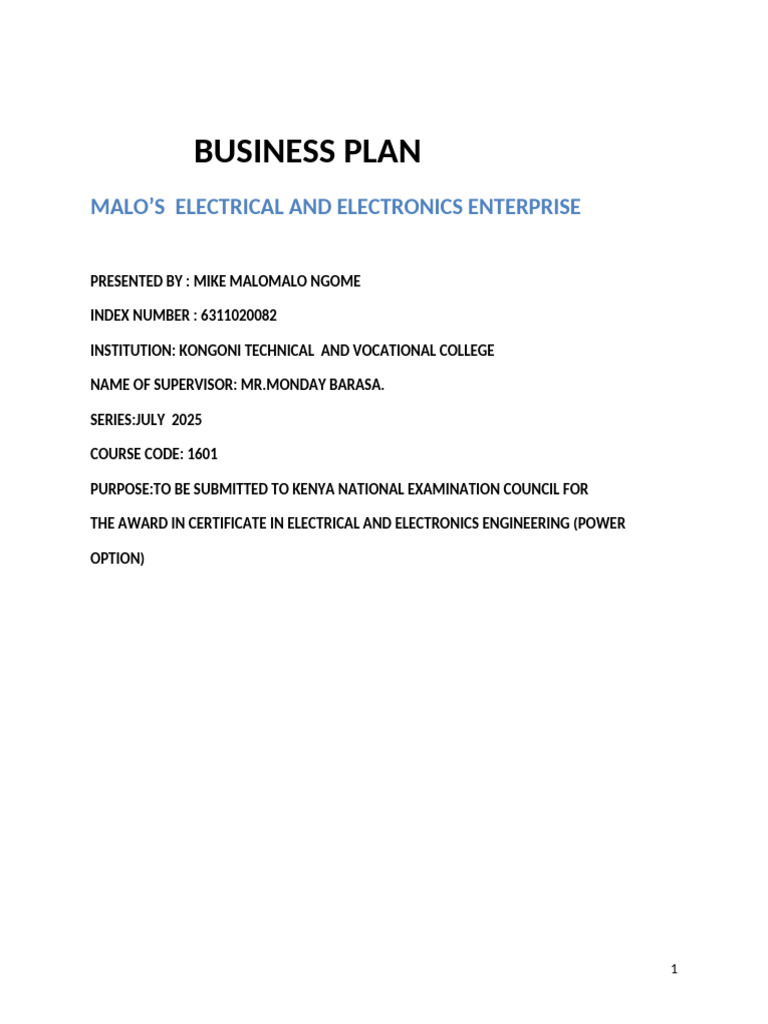Malo's Electrical Business Plan | PDF | Balance Sheet | Income Statement