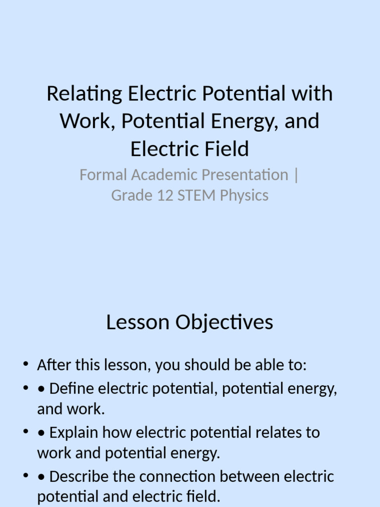 Electric Potential and Work in Physics | PDF | Potential Energy ...