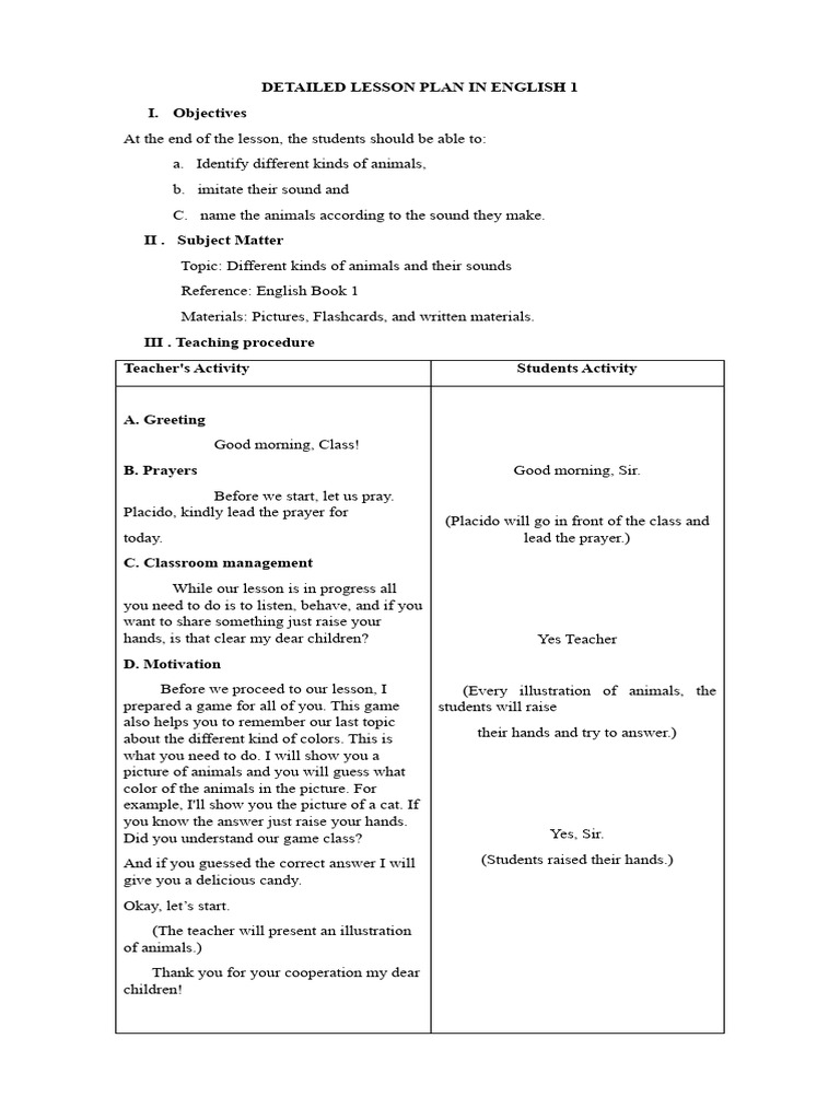 Lesson Plan: Animal Sounds for Kids | PDF