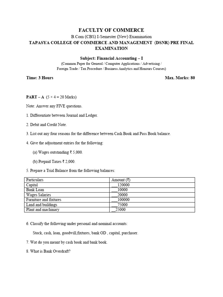 Financial Accounting Exam Questions | PDF | Debits And Credits | Cheque