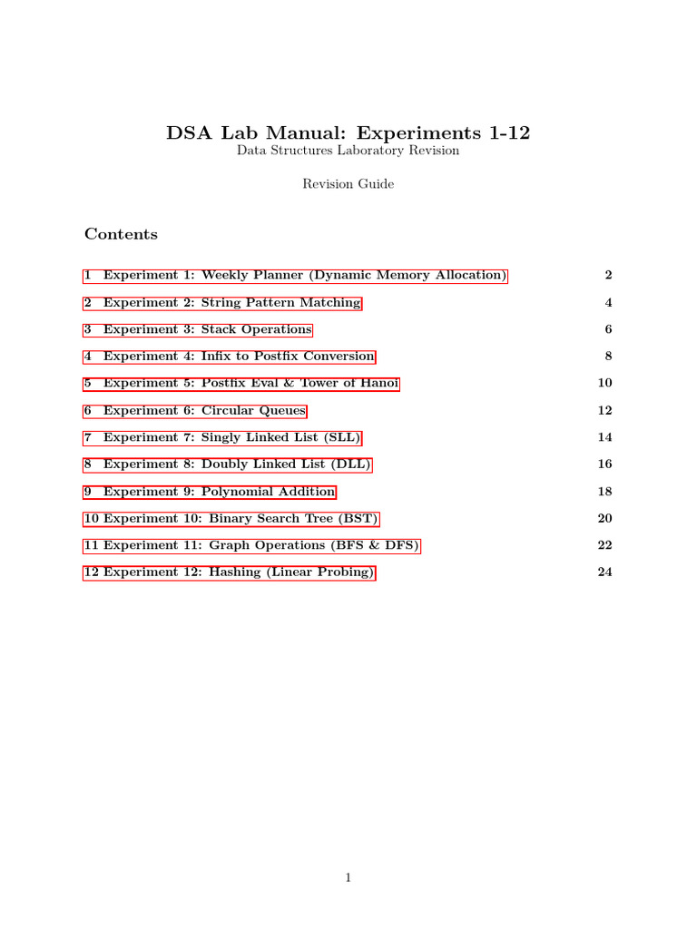 Data Structures Lab Manual: Experiments 1-12 | PDF | Computer ...
