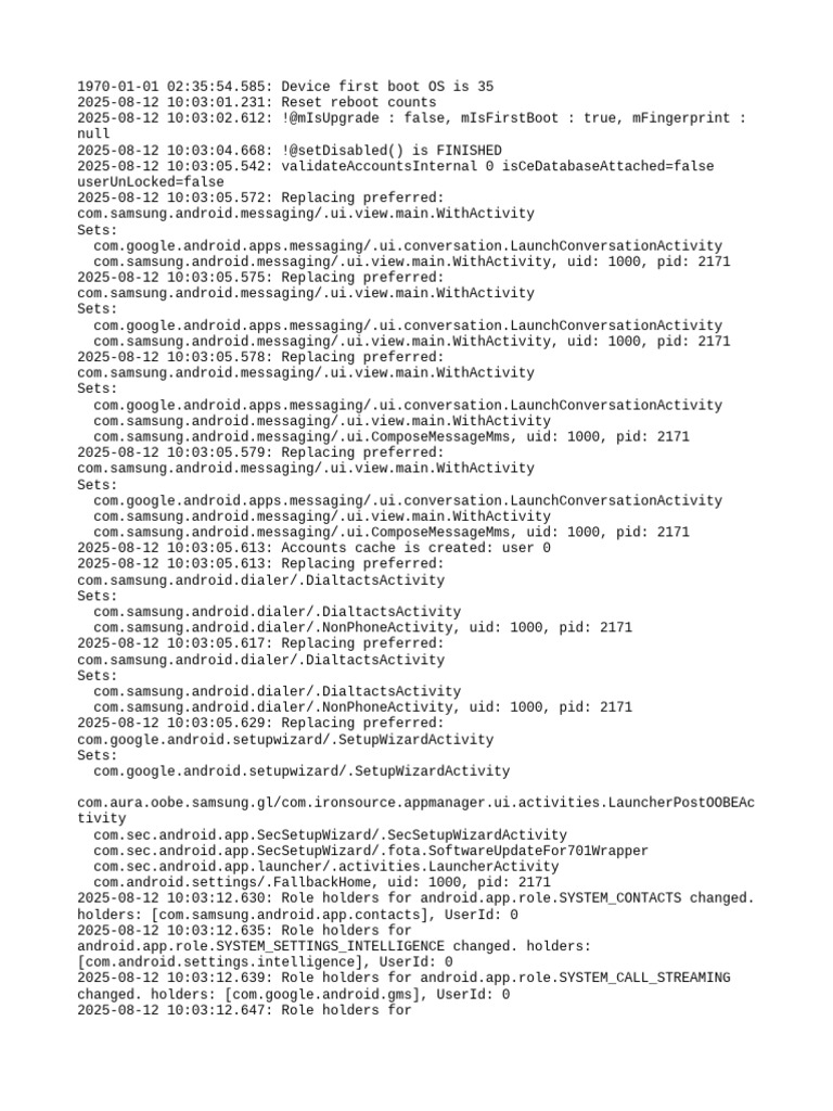 Device Boot and App Preferences Log | PDF | Android (Operating System ...