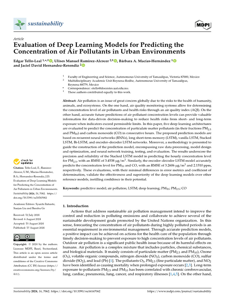 Deep Learning for Urban Air Quality Prediction | PDF | Air Pollution ...