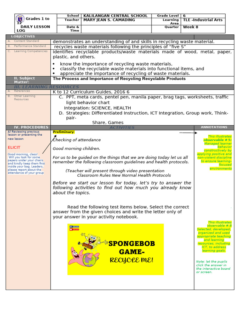 Recycling Waste Materials Lesson Plan | PDF | Recycling | Learning
