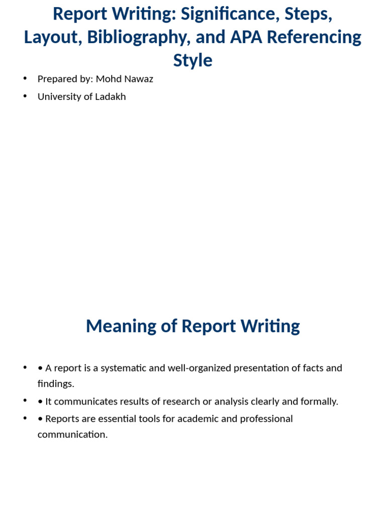 Report Writing Presentation Mohd Nawaz | PDF