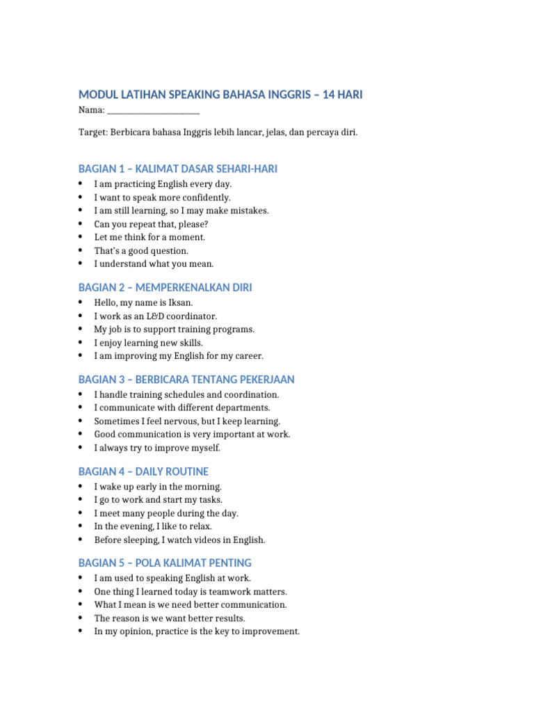 14-Day English Speaking Practice Guide | PDF
