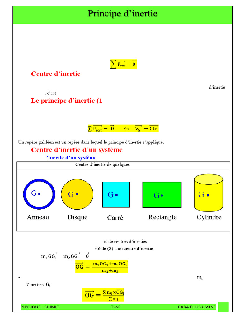 Systèmes isolés et principe d'inertie | PDF | Centre d'inertie | Inertie