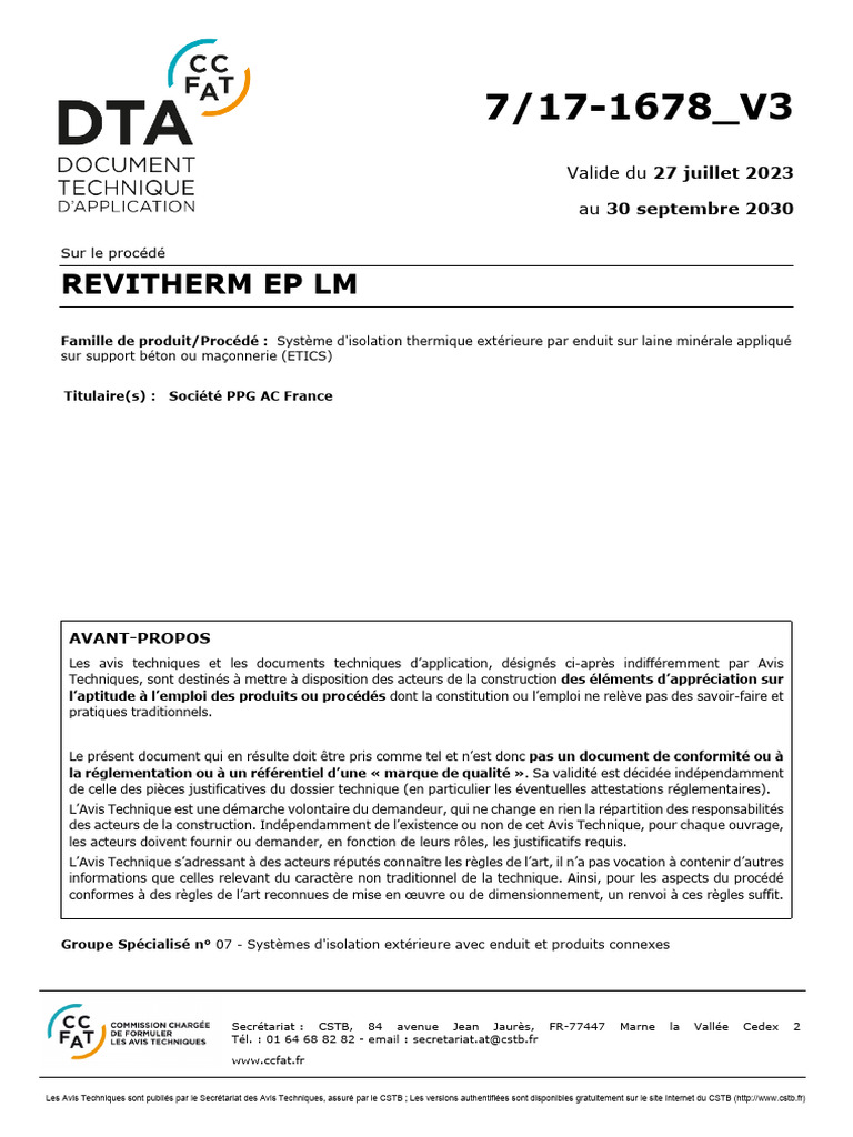 Avis Technique Revitherm EP LM 2023 | PDF | Matériaux