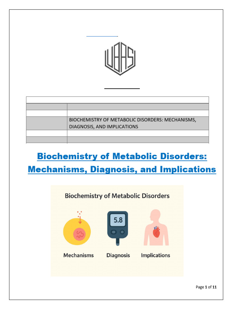 Biochemistry of Metabolic Disorders | PDF | Hyperglycemia | Phenylalanine