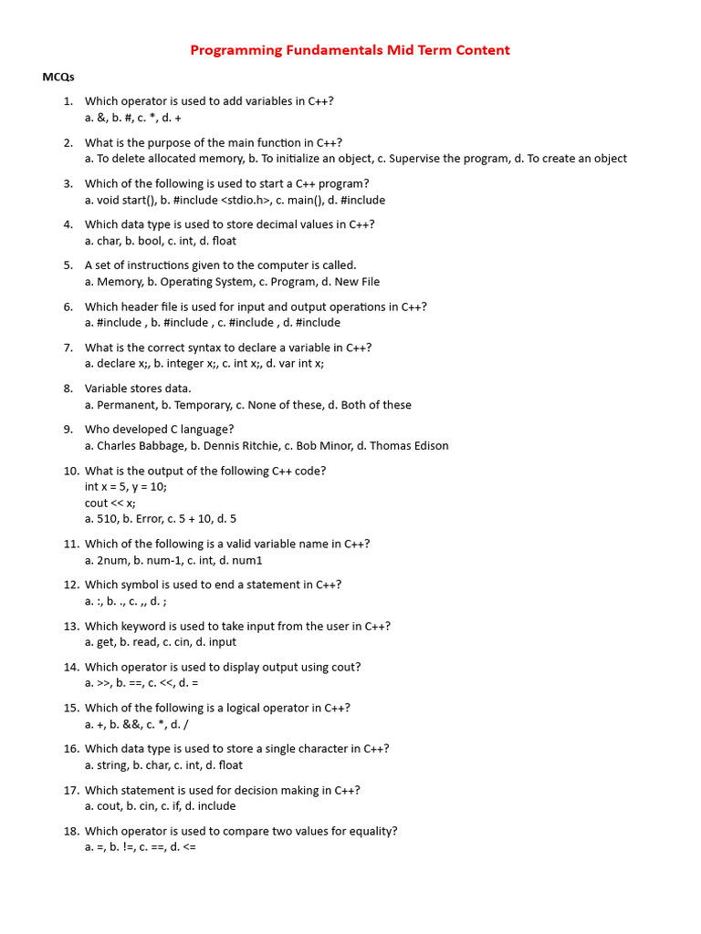 PF Mid Term Content 2025 Lahore Leads | PDF | Computer Program ...