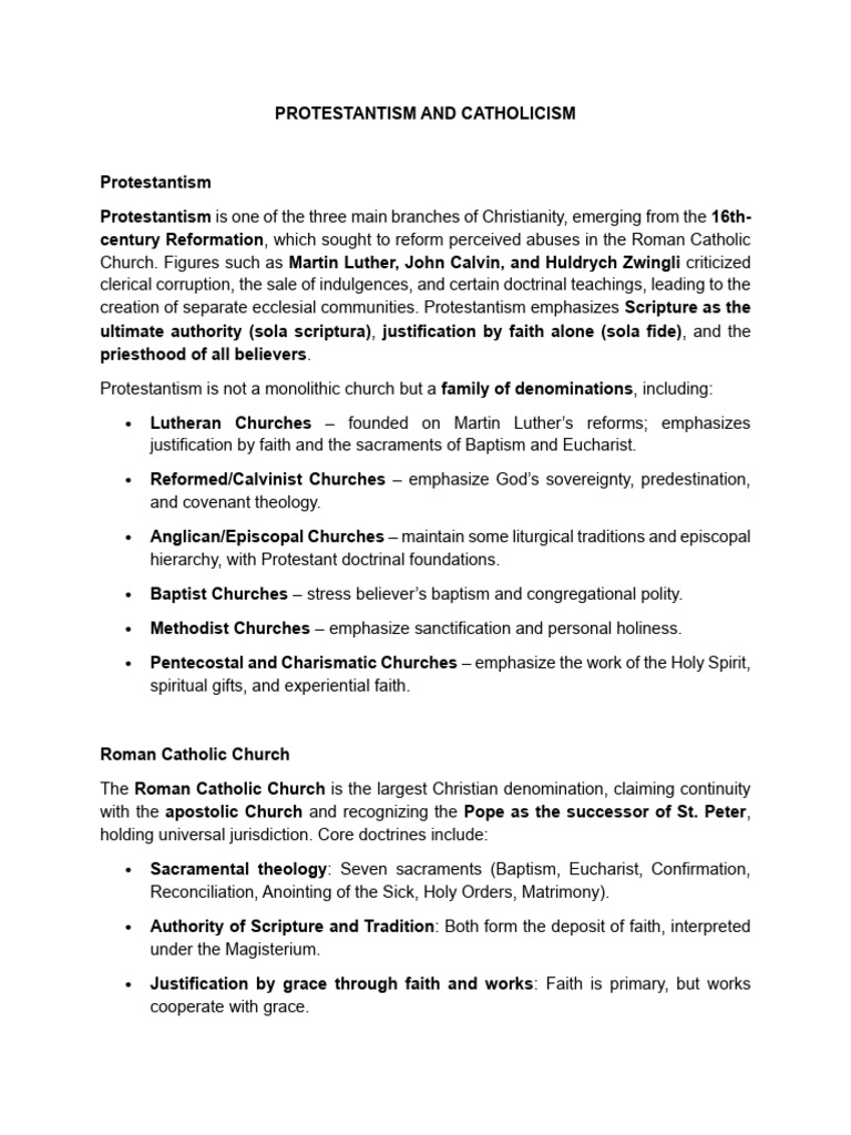Protestantism vs. Catholicism Explained | PDF | Protestantism ...
