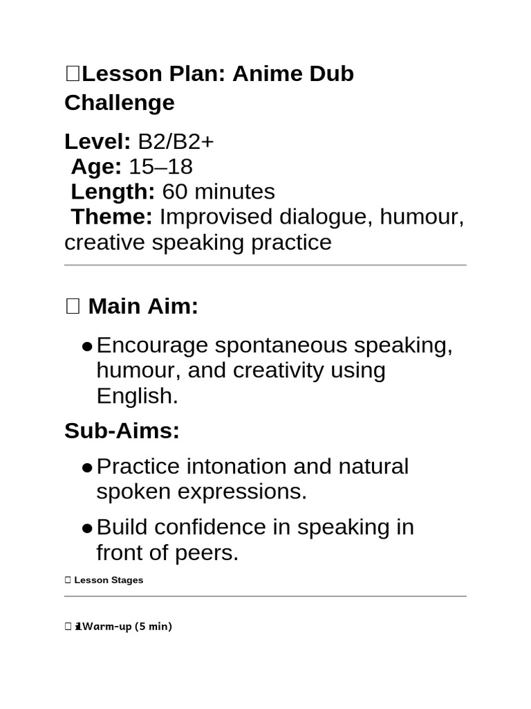 Anime Dub Lesson Plan for Teens | PDF | Human Communication