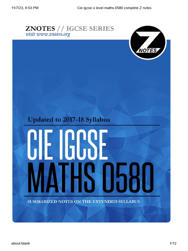 CIE IGCSE O Level Maths 0580 Notes | PDF | Circle | Triangle