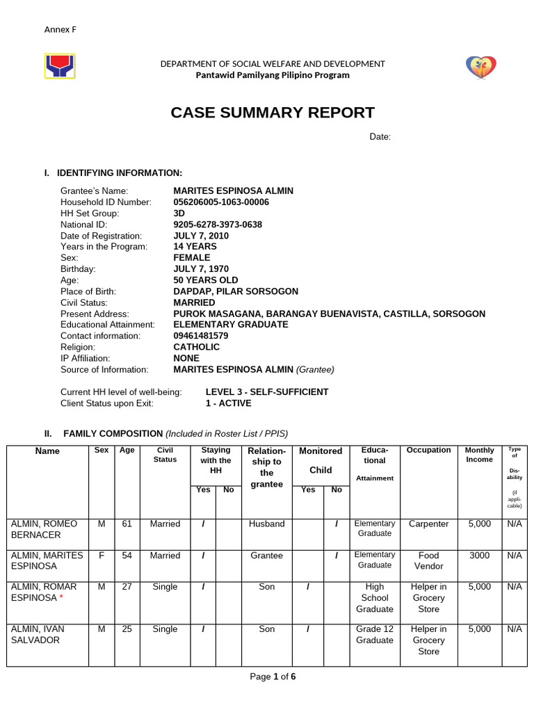 Pantawid Pamilya Case Summary Report | PDF | Parenting | Cooperative