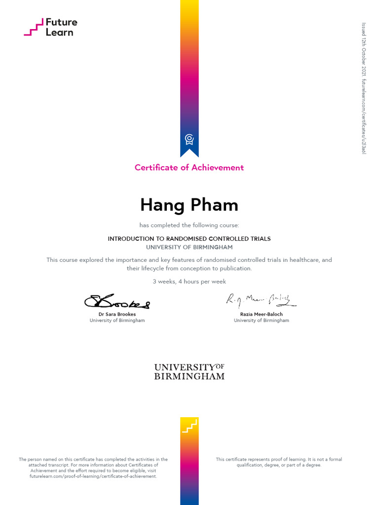 Introduction to RCTs Course Certificate | PDF | Clinical Trial ...