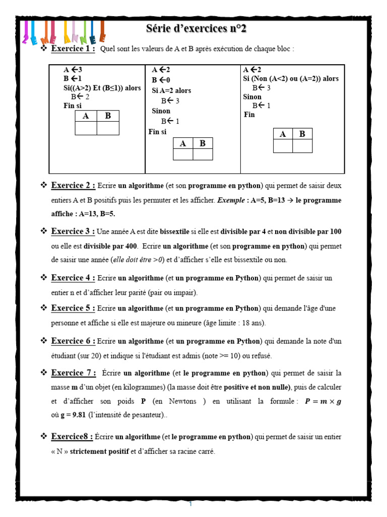 Exercices de Programmation en Python | PDF | Booléen | Structure de ...
