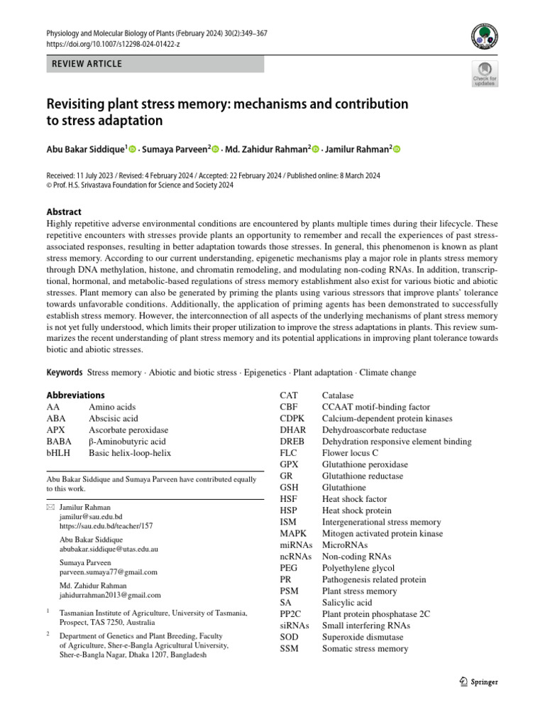 Plant Stress Memory Mechanisms Explained | PDF | Epigenetics | Plant ...