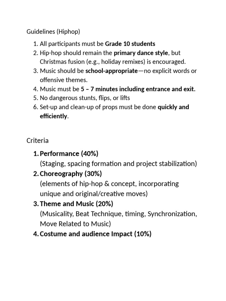 Grade 10 Hip-Hop Dance Guidelines | PDF