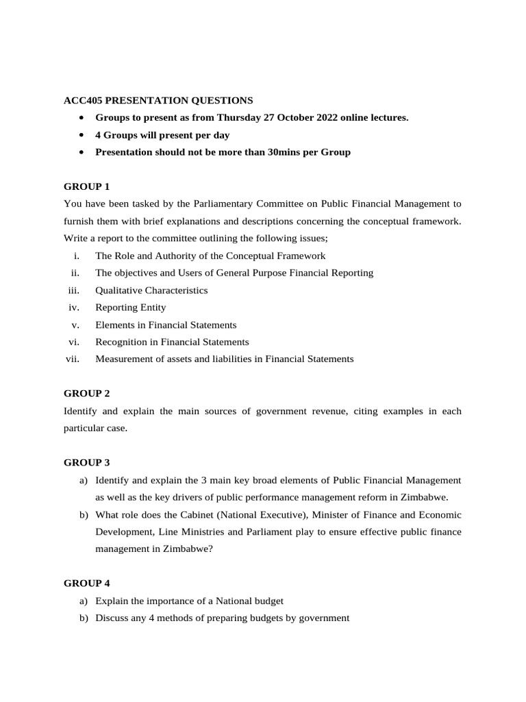 ACC405 Public Financial Management Topics | PDF | Public Finance | Budget