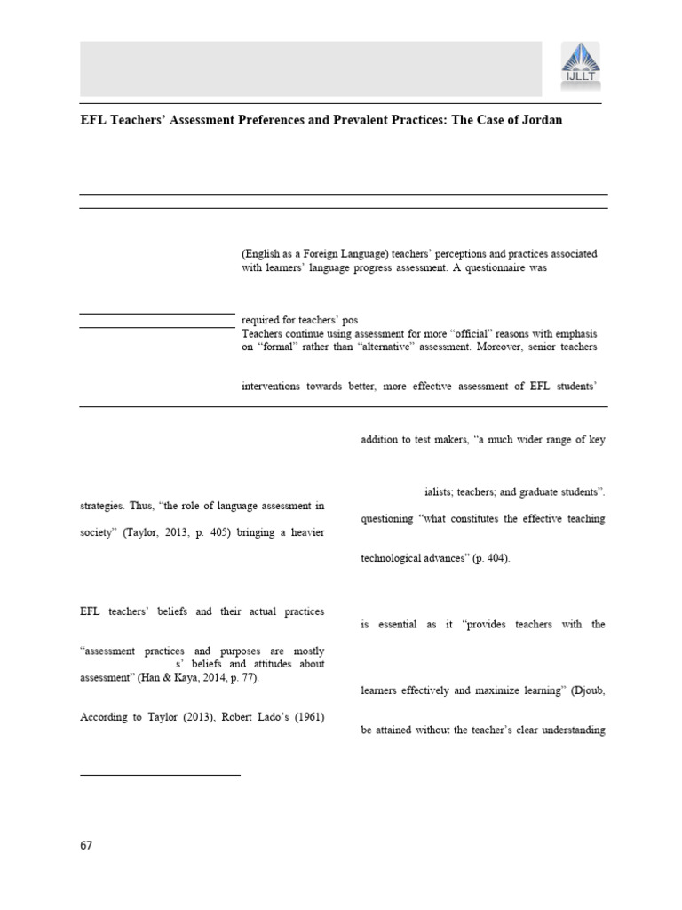 EFL Teachers' Assessment Practices in Jordan | PDF | Educational ...