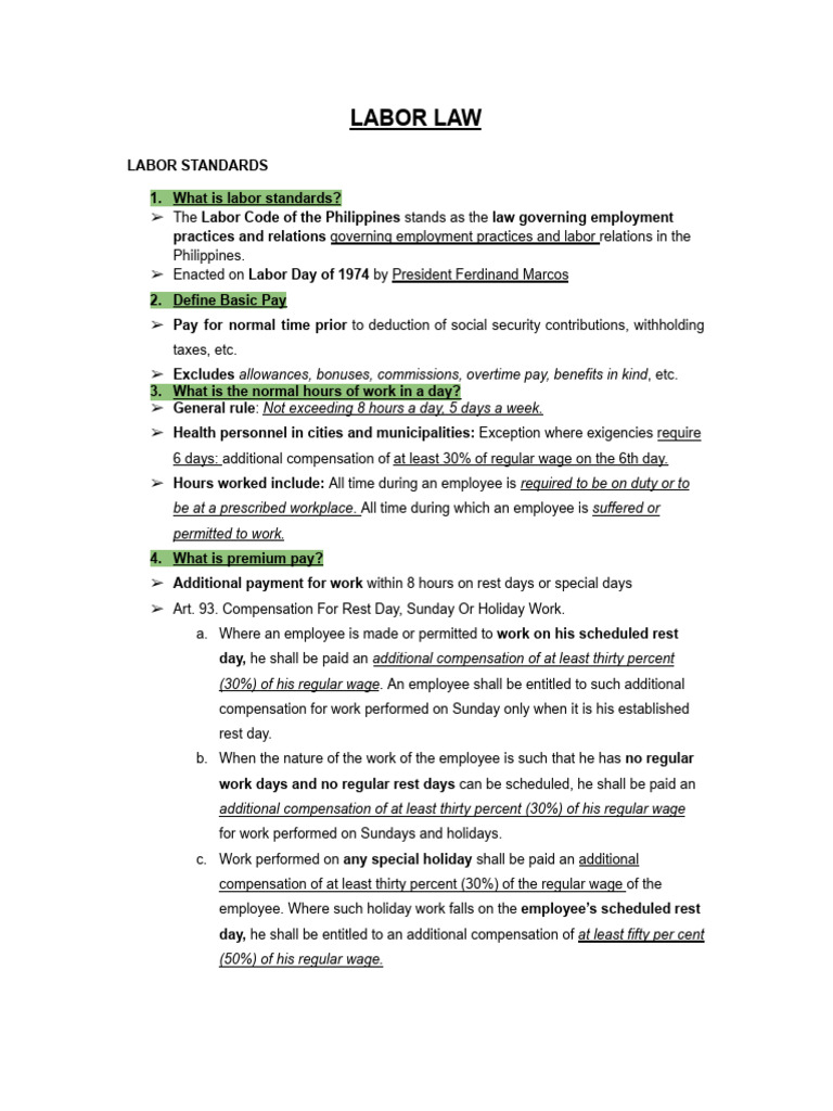 Philippine Labor Law: Pay Standards Guide | PDF | Employment | Parental ...