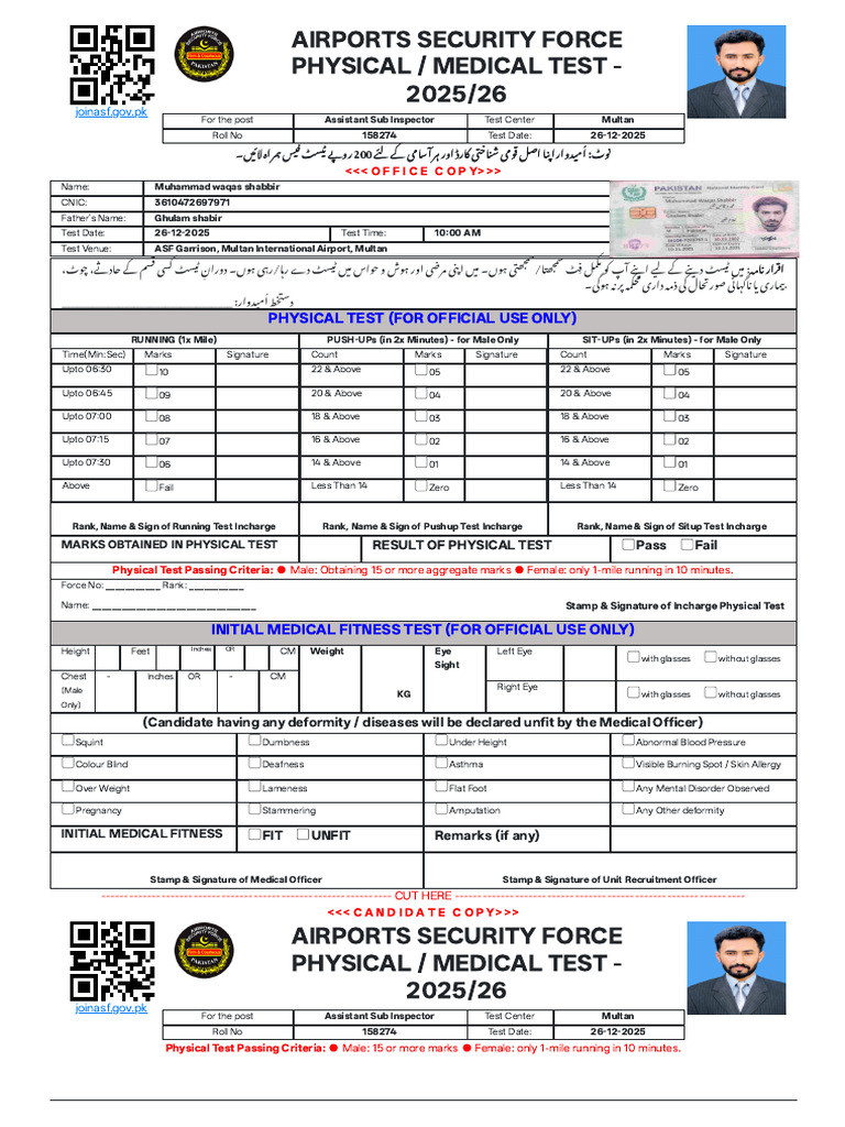 ASF Physical/Medical Test 2025/26 Details | PDF | Medical Specialties ...