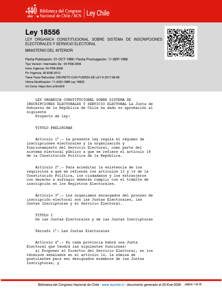 Ley 18556: Sistema de Inscripciones Electorales | PDF | Apelación ...