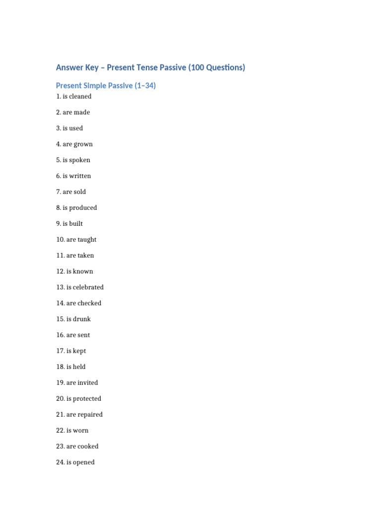 Present Tense Passive Answer Key | PDF