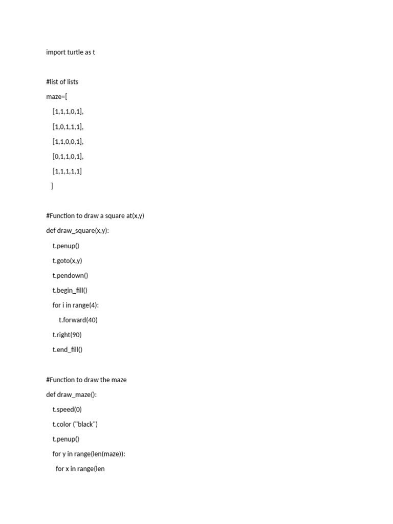 Python Turtle Maze Solver Code | PDF
