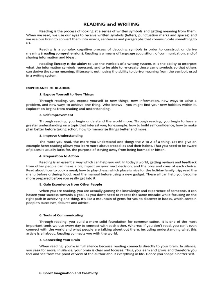 Benefits of Reading and Writing Skills | PDF | Human Communication ...