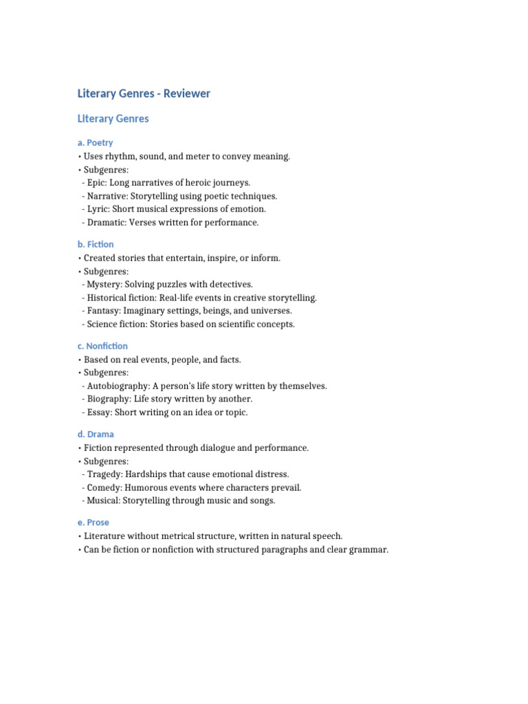 Overview of Literary Genres and Subgenres | PDF