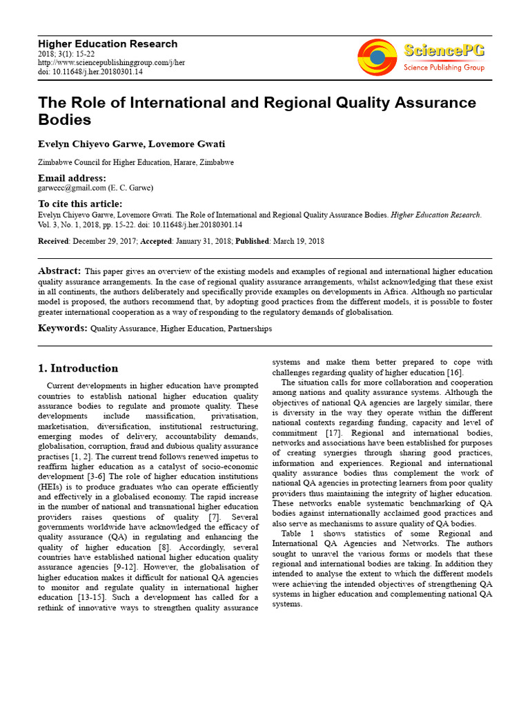 Role of Quality Assurance in Higher Education | PDF | Quality Assurance ...