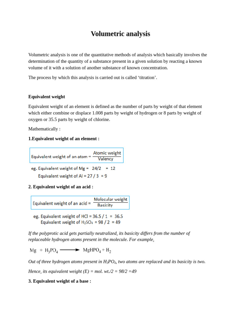 Volumetric Analysis and Titration Methods | PDF | Titration | Chemistry