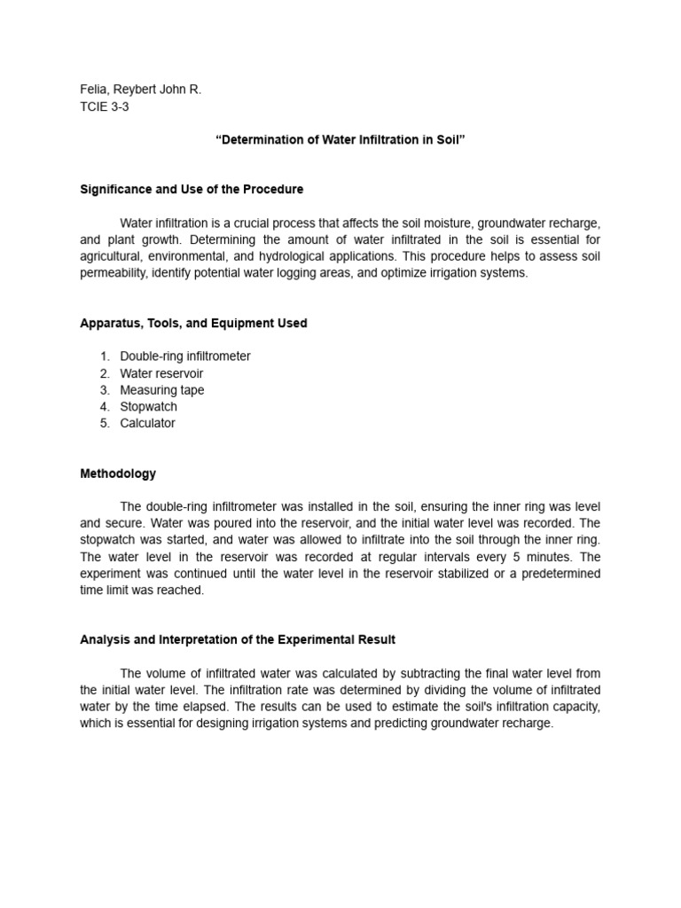Water Infiltration Measurement in Soil | PDF | Soil | Groundwater