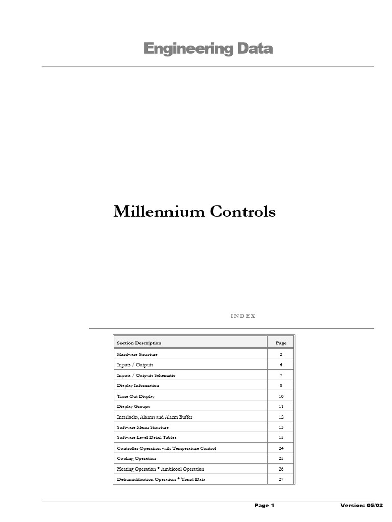 Millennium Controls Engineering Data Guide | PDF | Switch | Thermostat
