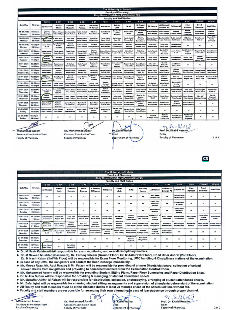 Exam Duty Roster Final-Term F25 | PDF