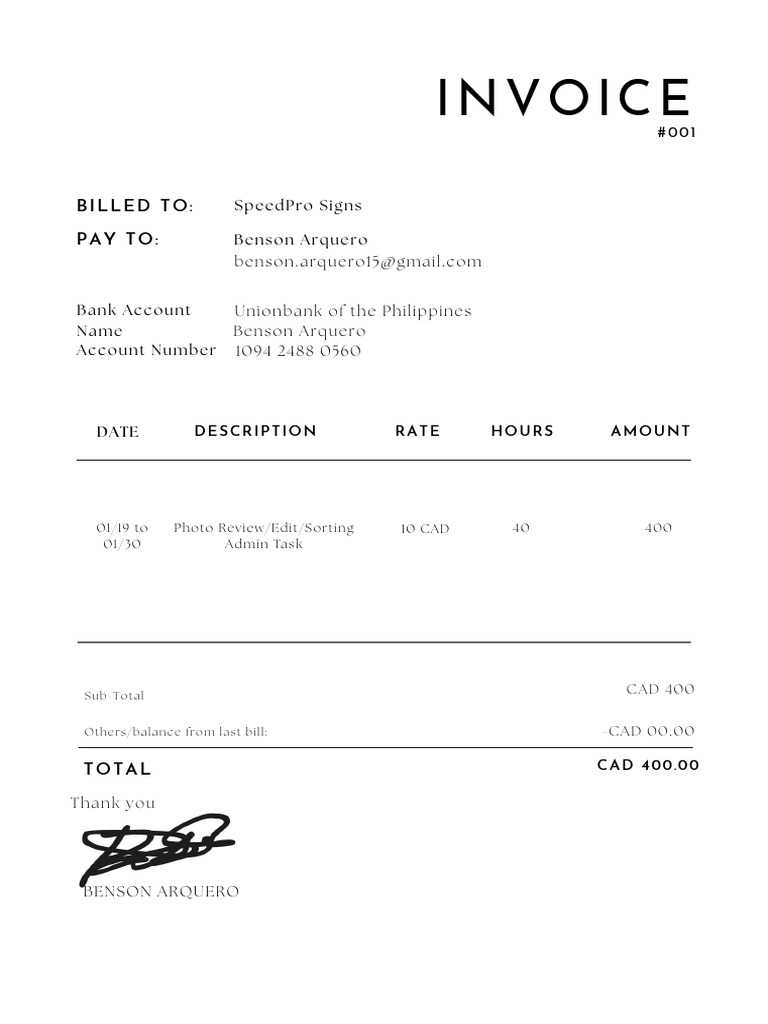 Invoice #001 for Photo Editing Services | PDF